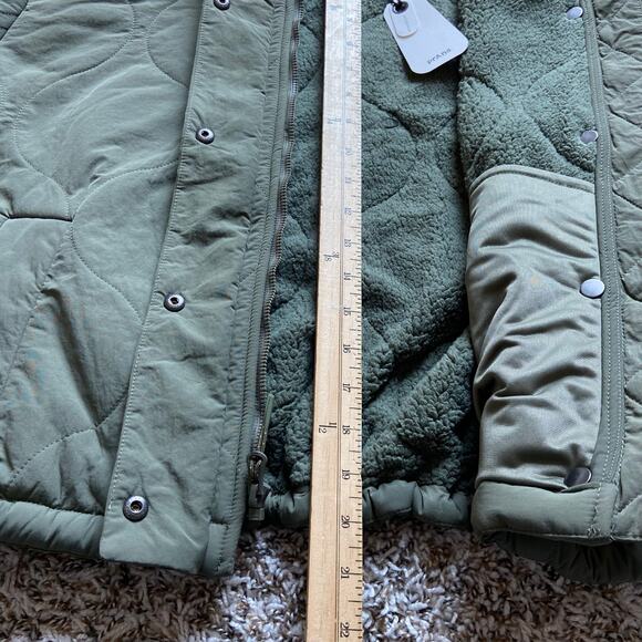 Prana Encinitas Jacket Women's XS Rye Green Quilted Sherpa Fleece Lining Hooded - Picture 9 of 9